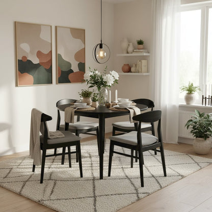 Round Drop Leaf Dining Table, Black, Tapered Legs, Small Space