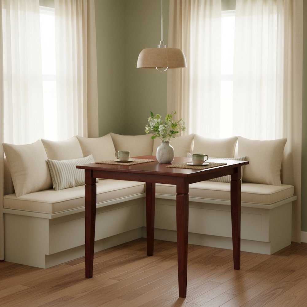 Square Dining Table, Routed Edge, Tapered Legs, Walnut