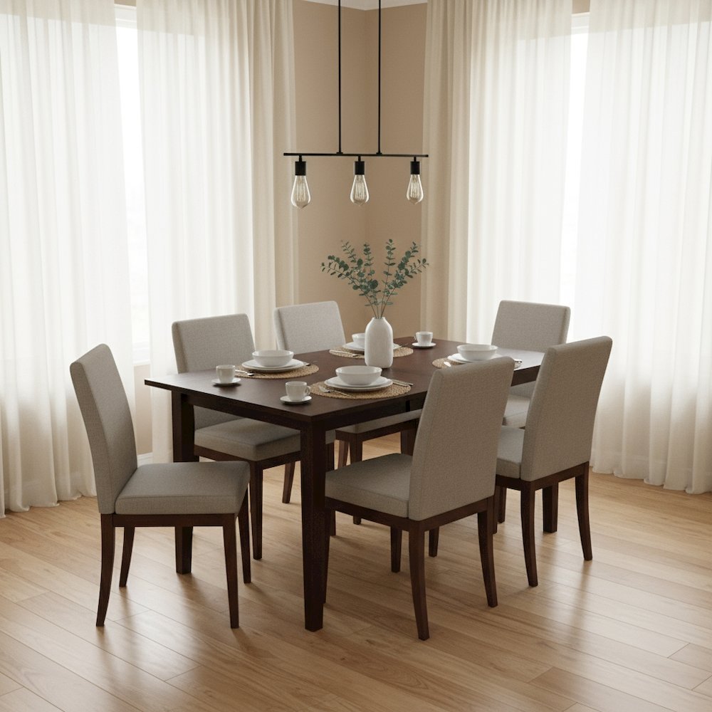 Drop Leaf Dining Table, Walnut Finish, Pull-Out Frame Support, Solid Wood