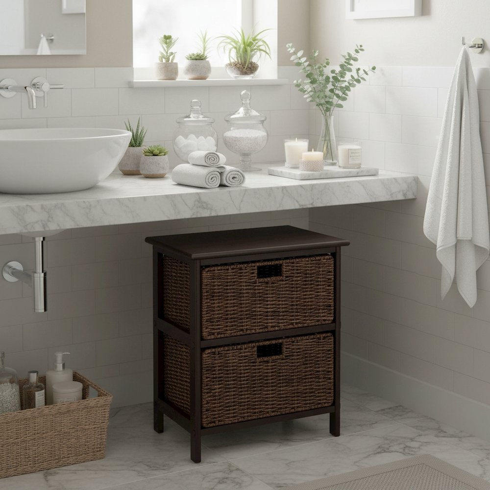 Storage Rack, 2-Tier Shelf, Two Foldable Baskets, Organizer