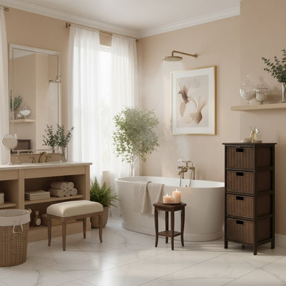 Tall Storage Rack, 4-Tier Shelf, Four Foldable Baskets, Cabinet