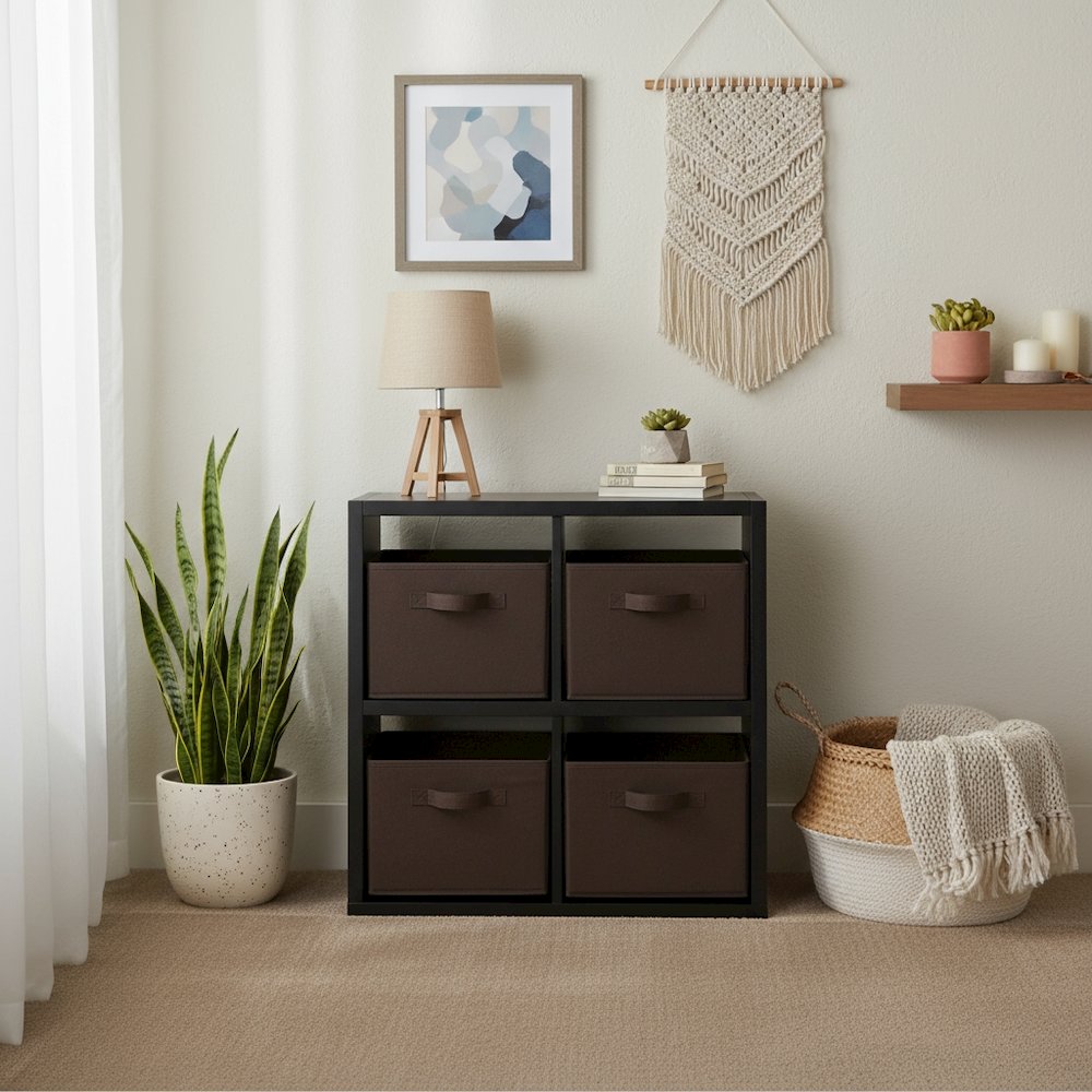 5-PC Storage Rack, Black 4-Cube Shelf, Wainscoting Panel, 4 Fabric Baskets