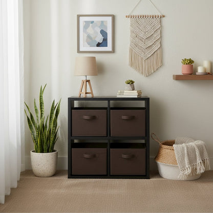 5-PC Storage Rack, Black 4-Cube Shelf, Wainscoting Panel, 4 Fabric Baskets