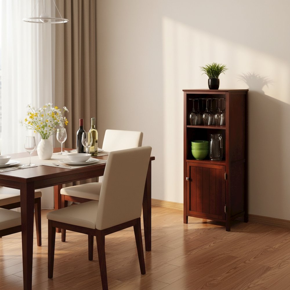 Narrow Storage Cabinet with Door & 2 Shelves, Walnut Finish