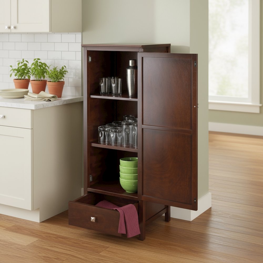 Jelly Cabinet, Storage Cupboard, Drawer, Walnut Finish