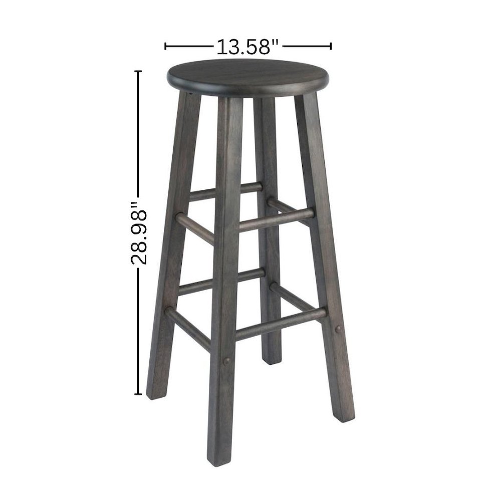 2-PC Bar Stool Set, Solid Wood, Round Seat, Squared Legs, 29 Inch Height