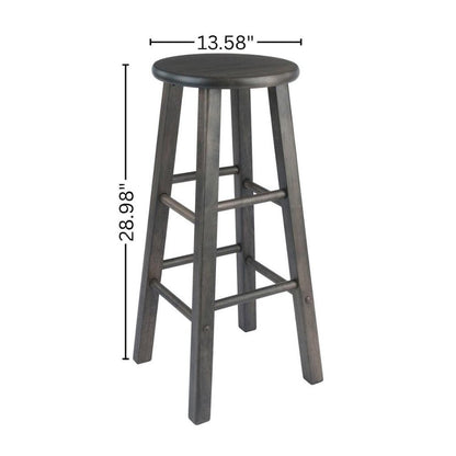 2-PC Bar Stool Set, Solid Wood, Round Seat, Squared Legs, 29 Inch Height