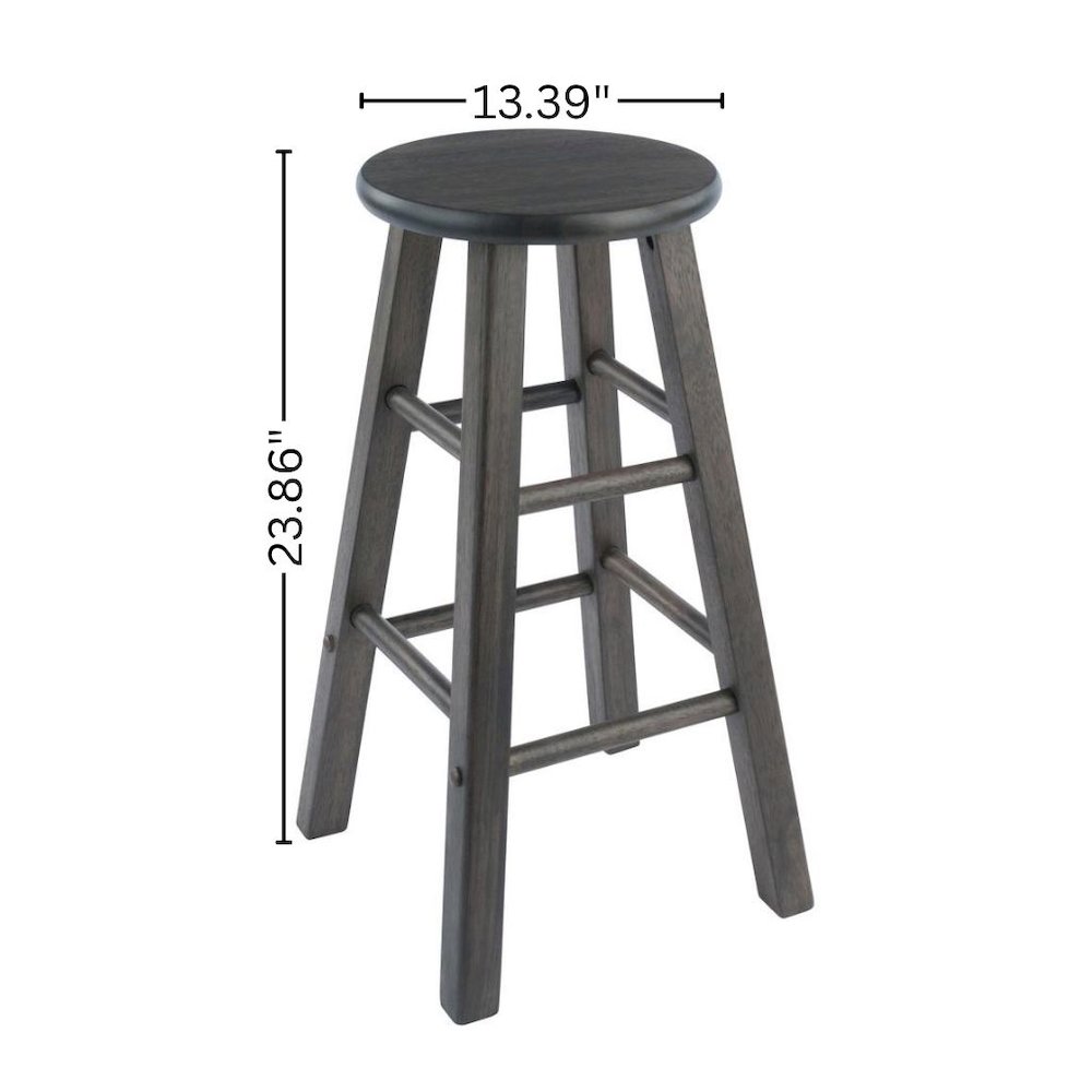 2-PC Counter Stool Set, Solid Wood, Round Seat, Squared Legs, 24 Inch Height