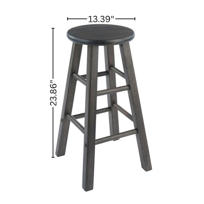 2-PC Counter Stool Set, Solid Wood, Round Seat, Squared Legs, 24 Inch Height
