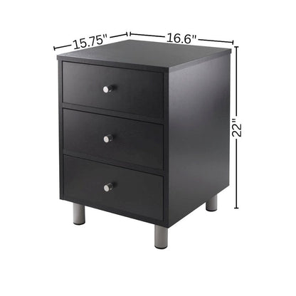 Accent Table, Black Finish, Three Storage Drawers, Small End Table