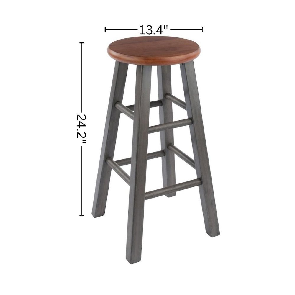 24" Solid Wood Counter Stool, Weathered Gray/Rustic Teak Finish