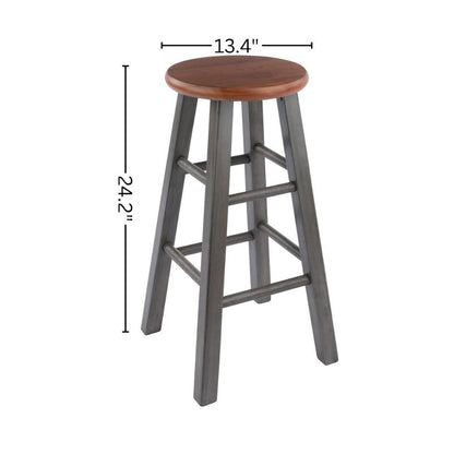 24" Solid Wood Counter Stool, Weathered Gray/Rustic Teak Finish