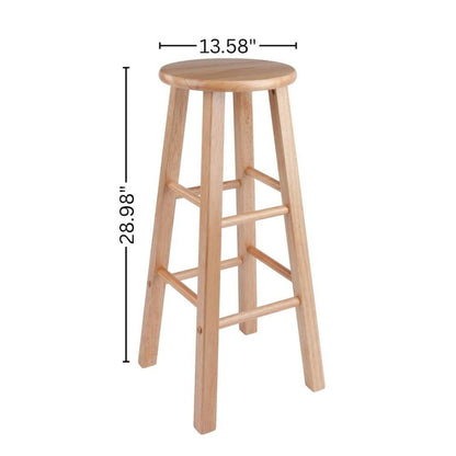 2-Pc Solid Wood Bar Stools, 29" Round Seat, Natural Finish