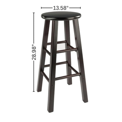 2-Piece Bar Stool Set, Round Seat, 29 Inch Height, Solid Wood, Espresso Finish