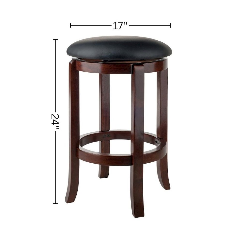 Swivel Counter Stool, Black Seat, Solid Wood Walnut Finish, 24 Inch Height