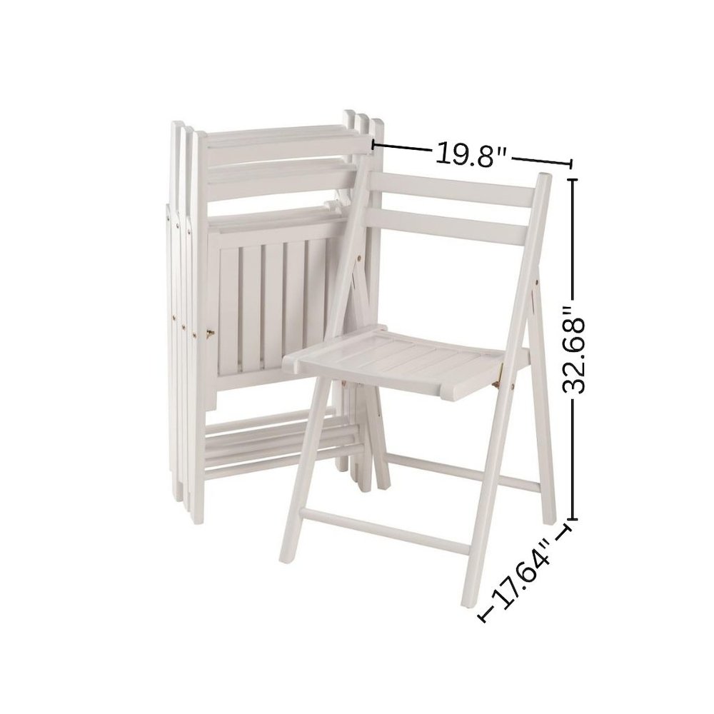4-PC Folding Chair Set, White Solid Wood, Portable Seating