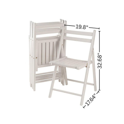 4-PC Folding Chair Set, White Solid Wood, Portable Seating
