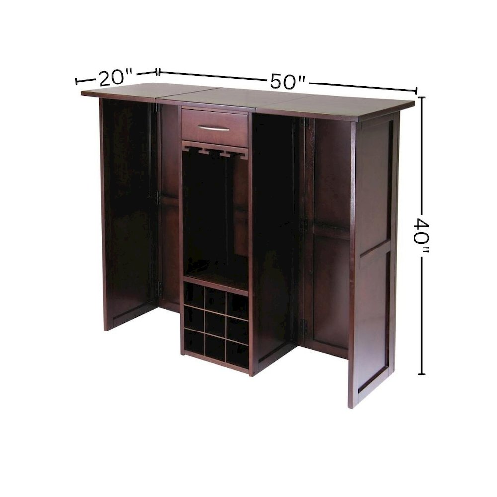 Wine Bar Cabinet, Walnut Finish, Nine Bottle Storage, Glasses Rack, Solid Wood