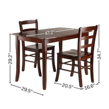3-Piece Dining Set, Solid Wood Table, Two Ladderback Chairs, Brown Finish