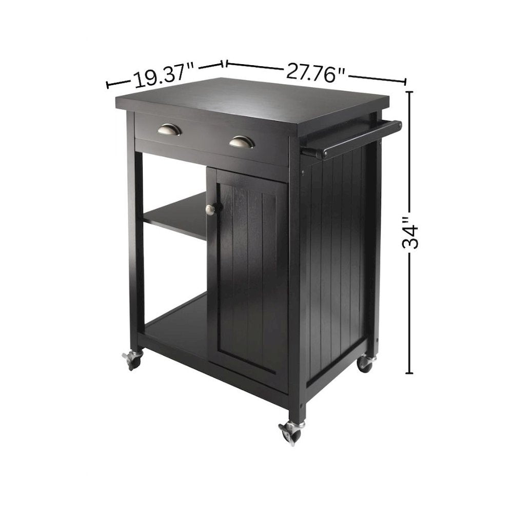 Kitchen Cart, Black Wainscot Panel, Drawer, Adjustable Shelves, Storage Cabinet