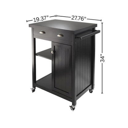 Kitchen Cart, Black Wainscot Panel, Drawer, Adjustable Shelves, Storage Cabinet