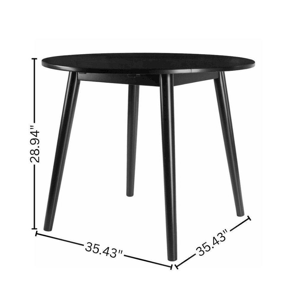 Round Drop Leaf Dining Table, Black, Tapered Legs, Small Space