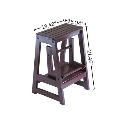 Solid Wood Two-Step Stool, Foldable Lower Step, Sturdy, Brown