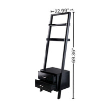 Black Leaning Shelf, Ladder Design, Storage Rack, Two Drawers