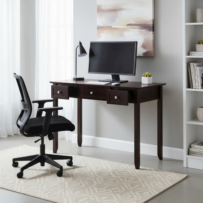 Writing Desk, Coffee Wainscoting, Beveled Top, Three Drawers