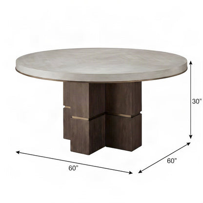 Anigre Veneer Round Dining Table with Satin Bronze Metal Trim, Silver Fox/Otter