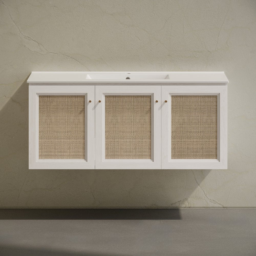 48" Wall-Mounted Bathroom Vanity in White Oak with Single Faucet Hole Vanity Top