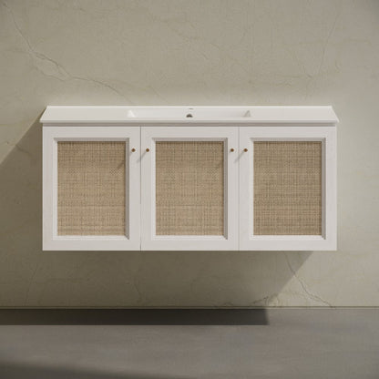 48" Wall-Mounted Bathroom Vanity in White Oak with Single Faucet Hole Vanity Top