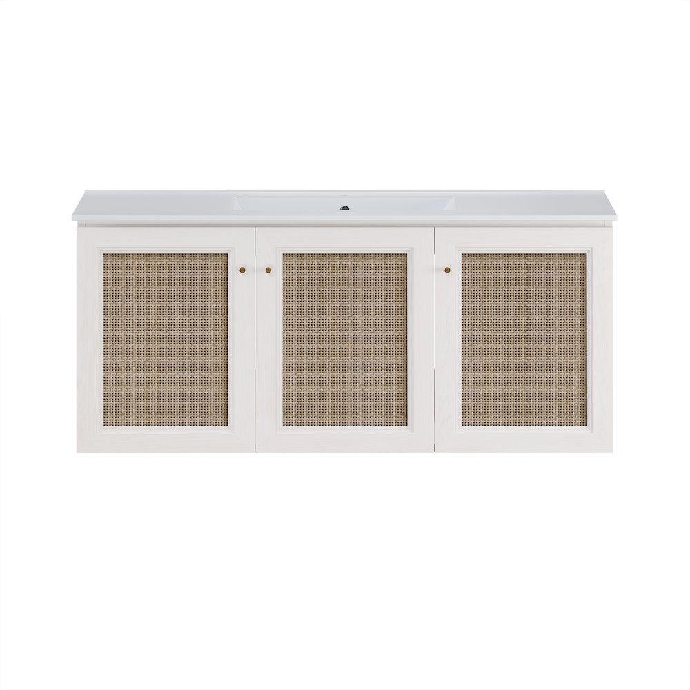 48" Wall-Mounted Bathroom Vanity in White Oak with Single Faucet Hole Vanity Top