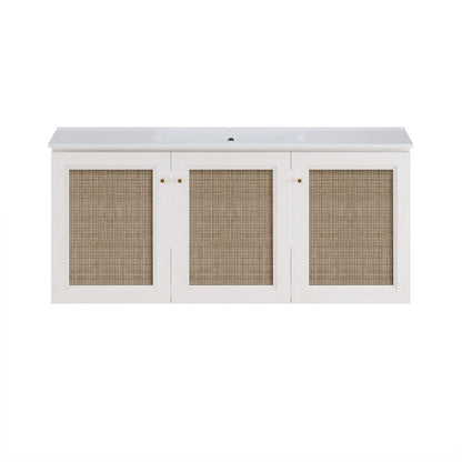 48" Wall-Mounted Bathroom Vanity in White Oak with Single Faucet Hole Vanity Top