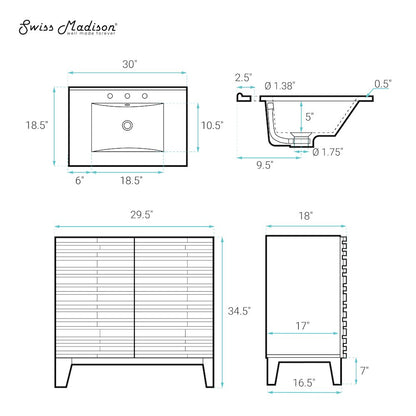 30" Freestanding Bathroom Vanity in Black Oak with 3-Hole Widespread Sink Top