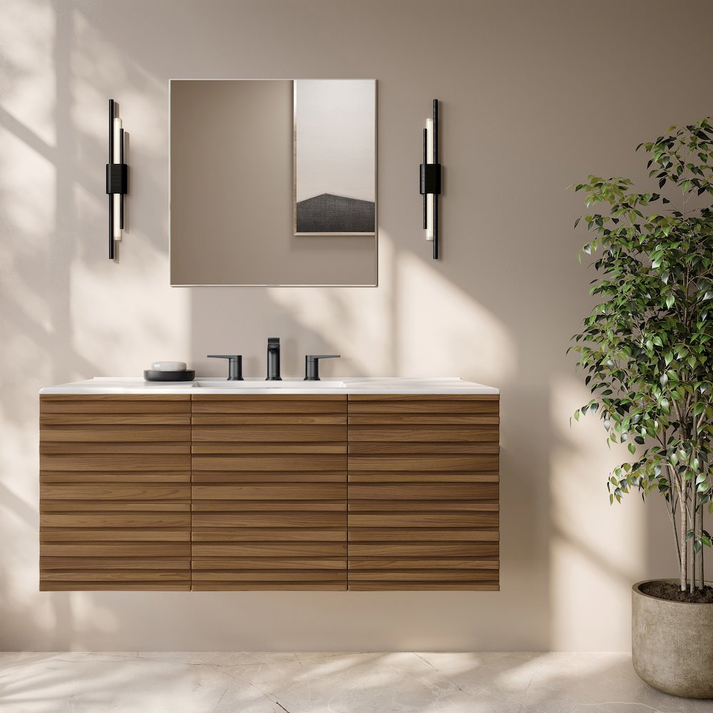 48" Wall-Mounted Bathroom Vanity in Brown Oak with 3-Hole Widespread Sink Top