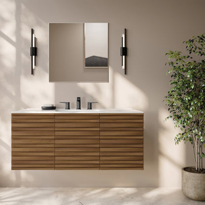 48" Wall-Mounted Bathroom Vanity in Brown Oak with 3-Hole Widespread Sink Top