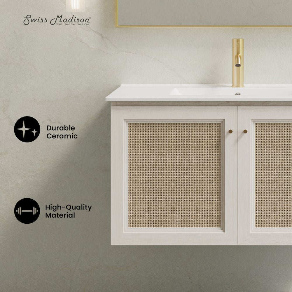 36" Wall-Mounted Bathroom Vanity in White Oak with Single Faucet Hole Vanity Top