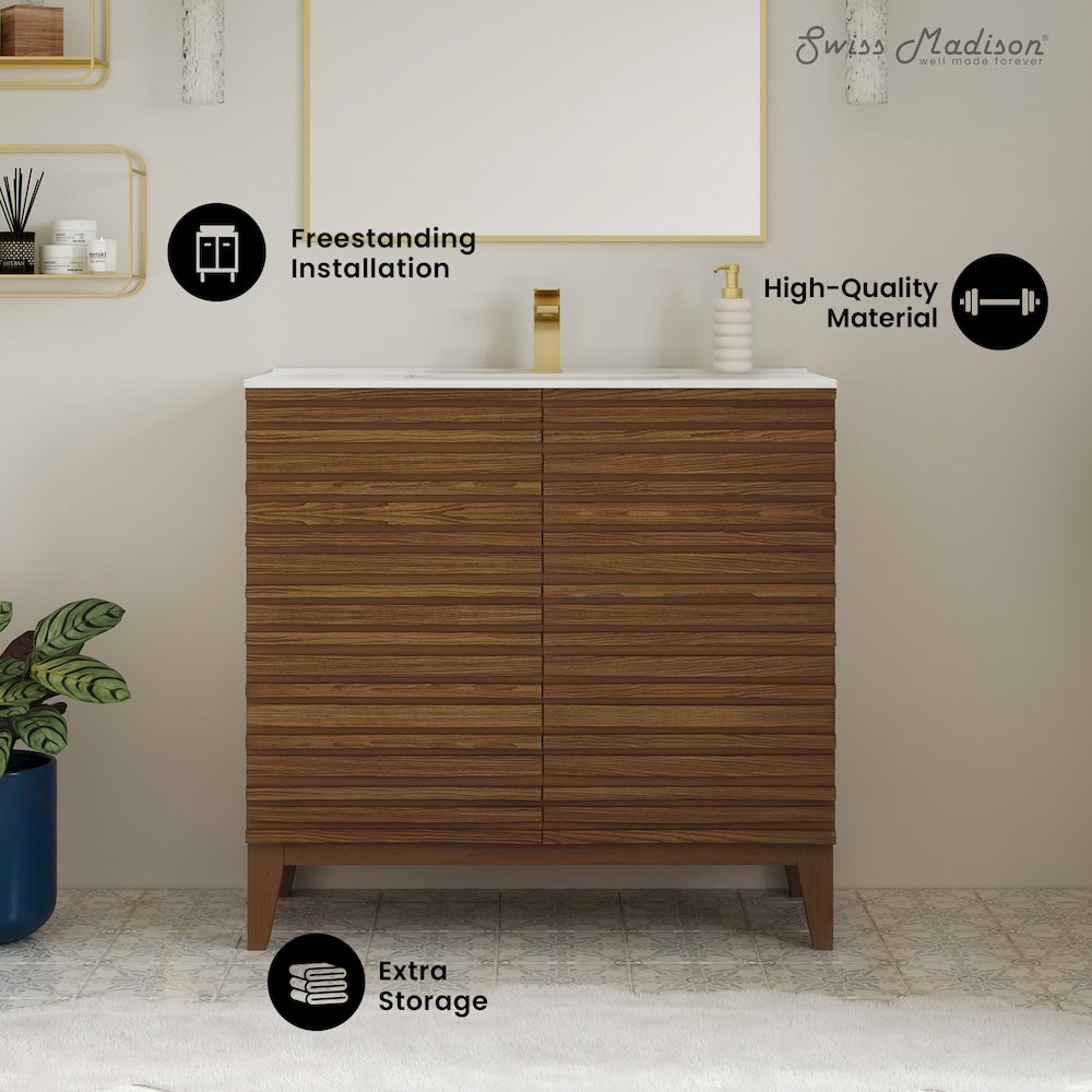Cascade 30" Freestanding Bathroom Vanity in Brown Oak with Sink Top