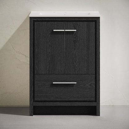 24" Freestanding Bathroom Vanity in Black Oak with 3-Hole Widespread Sink Top