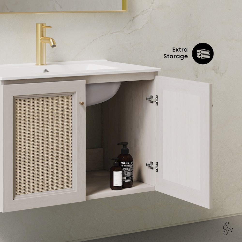 30" Wall-Mounted Bathroom Vanity in White Oak with Single Faucet Hole Vanity Top