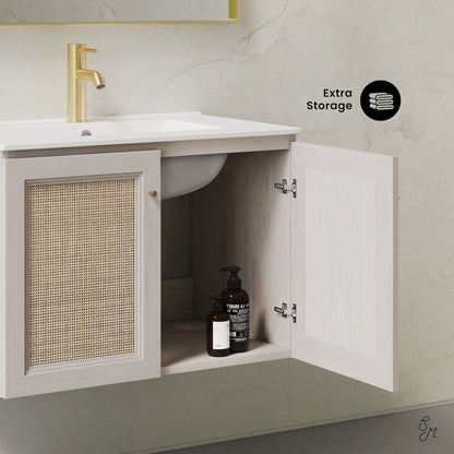 30" Wall-Mounted Bathroom Vanity in White Oak with Single Faucet Hole Vanity Top