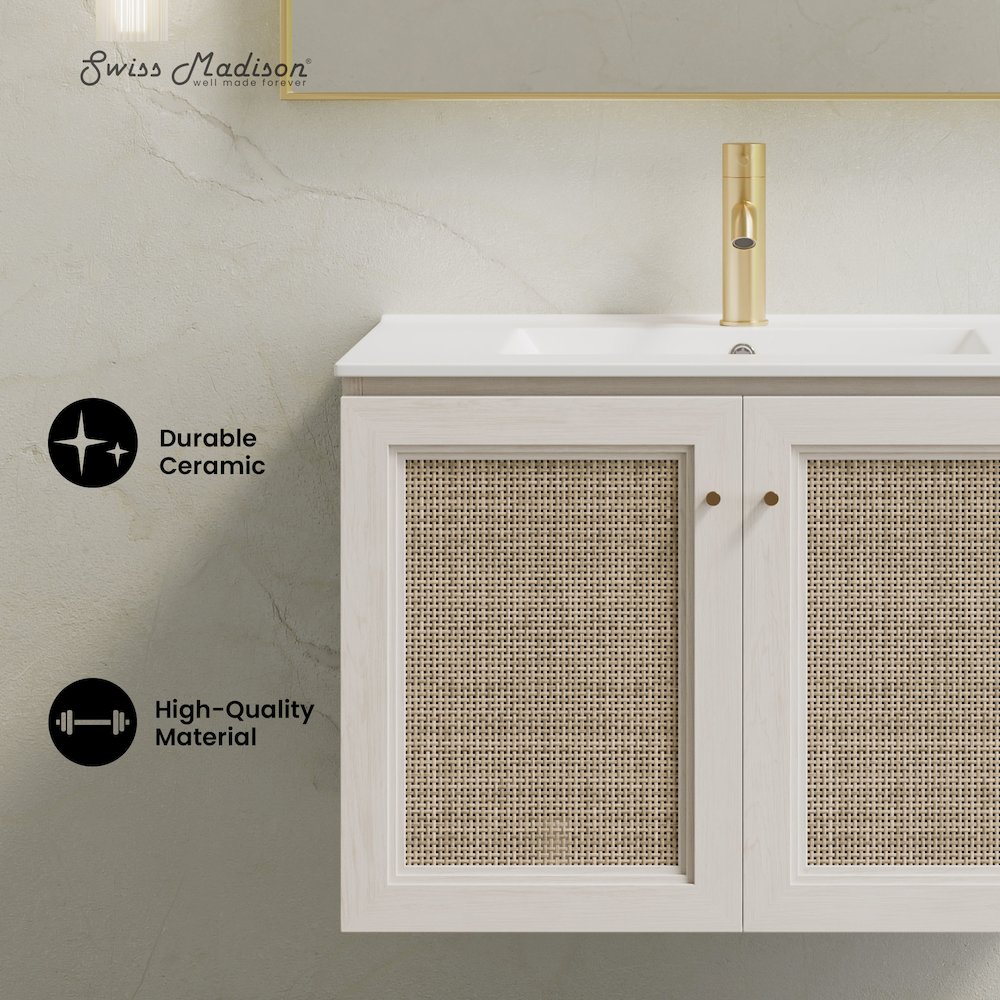 30" Wall-Mounted Bathroom Vanity in White Oak with Single Faucet Hole Vanity Top