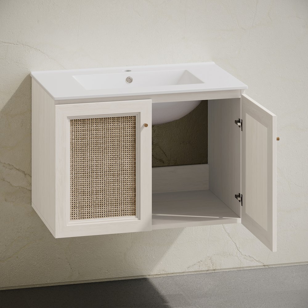30" Wall-Mounted Bathroom Vanity in White Oak with Single Faucet Hole Vanity Top