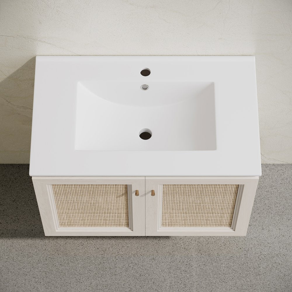 30" Wall-Mounted Bathroom Vanity in White Oak with Single Faucet Hole Vanity Top
