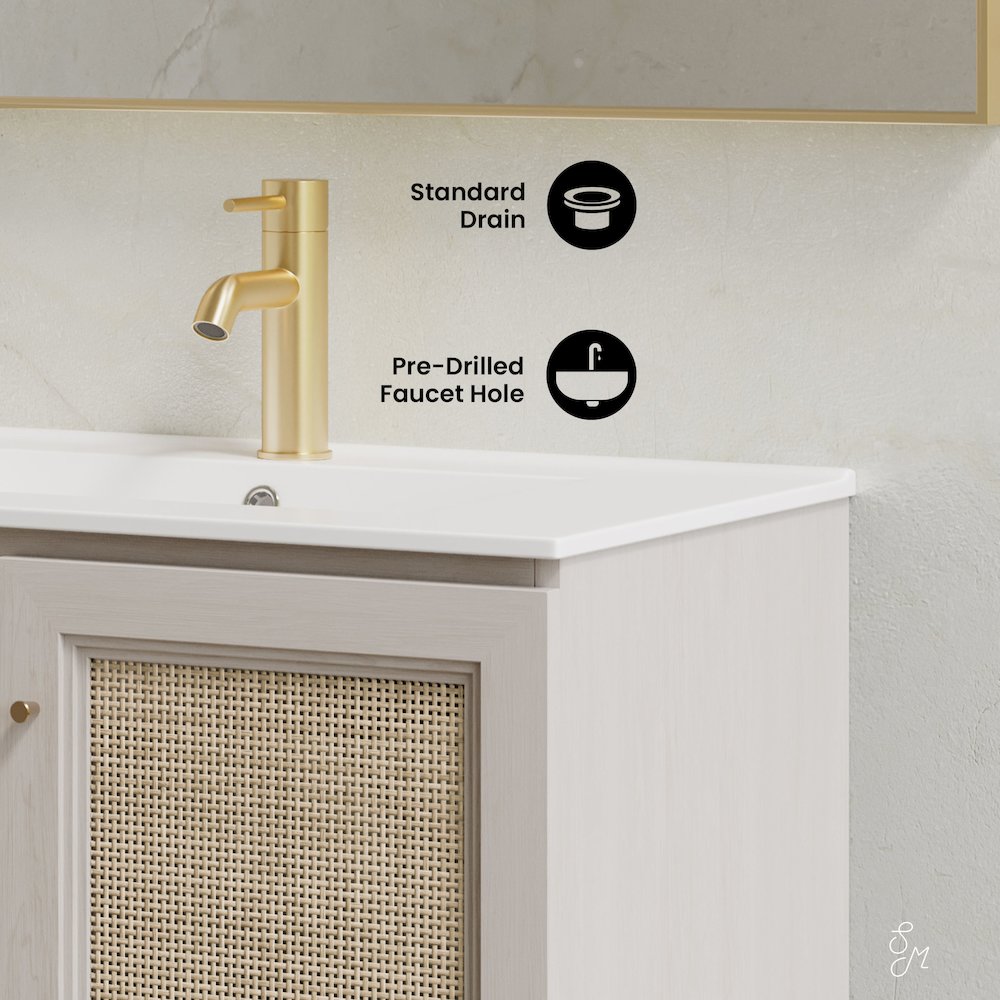 30" Wall-Mounted Bathroom Vanity in White Oak with Single Faucet Hole Vanity Top