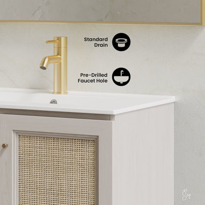 30" Wall-Mounted Bathroom Vanity in White Oak with Single Faucet Hole Vanity Top