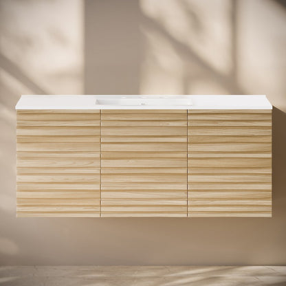 48" Wall-Mounted Bathroom Vanity in Natural Oak with 3-Hole Widespread Sink Top