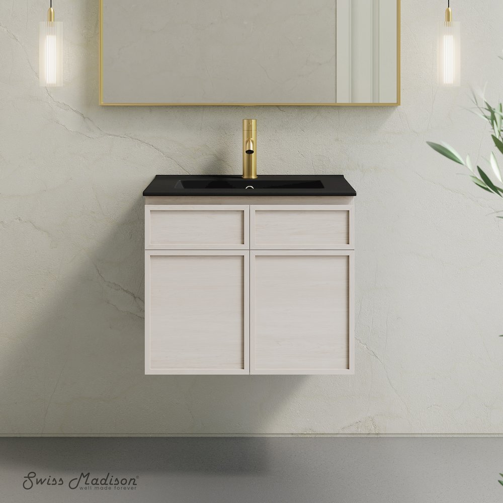 St. Tropez 24" Wall-Mounted Bathroom Vanity in White Oak with Black Sink Top