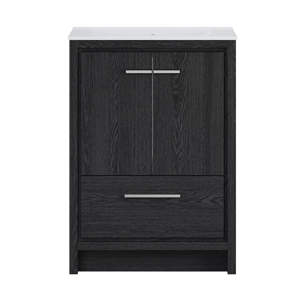 24" Freestanding Bathroom Vanity in Black Oak with 3-Hole Widespread Sink Top